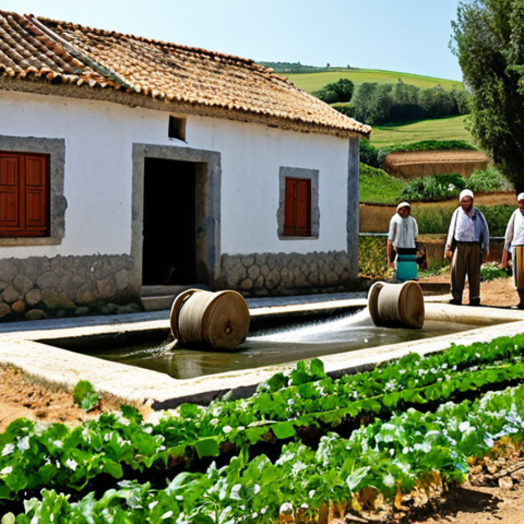 Community Adaptation**

"A group of fully clothed villagers in a rural Portuguese village collaboratively building a sustainable irrigation system using traditional techniques, modest clothing, appropriate attire, safe for work, perfect anatomy, natural proportions, professional photography, high quality, family-friendly environment, daytime setting."

**