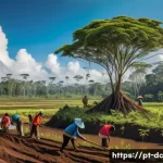 산림 보호와 기후 변화 완화 연계 - A vibrant Amazon rainforest scene depicting dense native trees and diverse wildlife including colorf...