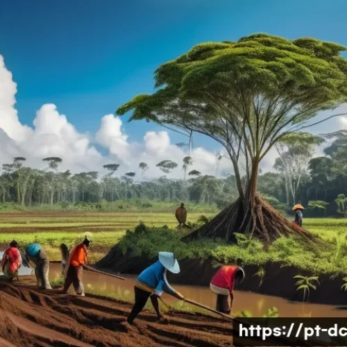 산림 보호와 기후 변화 완화 연계 - A vibrant Amazon rainforest scene depicting dense native trees and diverse wildlife including colorf...