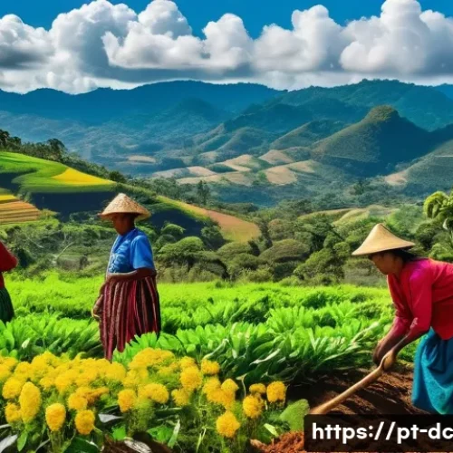 자연 기반 기후 솔루션과 전통 지식의 조화 - A vibrant rural Brazilian community engaged in sustainable agroforestry practices: farmers wearing t...